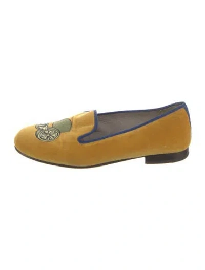 Pre-owned Stubbs & Wootton Velvet Graphic Print Loafers In Yellow