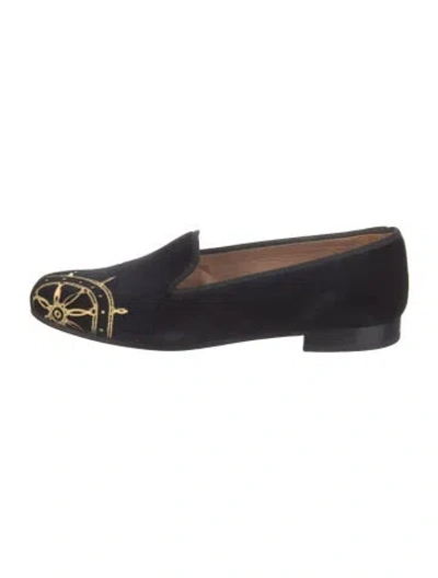 Pre-owned Stubbs & Wootton Velvet Graphic Print Monk Straps In Blue/gold