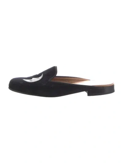 Pre-owned Stubbs & Wootton Velvet Graphic Print Mules In Black