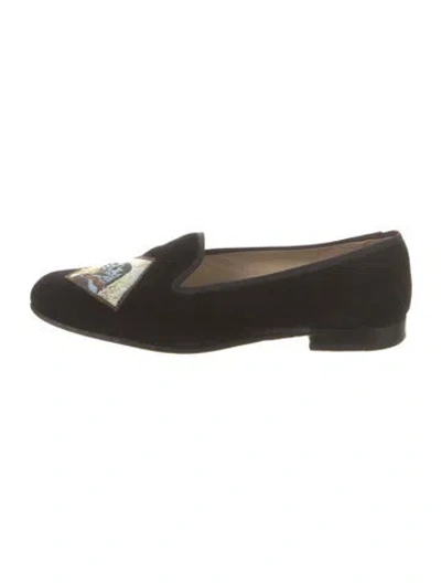 Pre-owned Stubbs & Wootton Velvet Patterned Loafers In Black