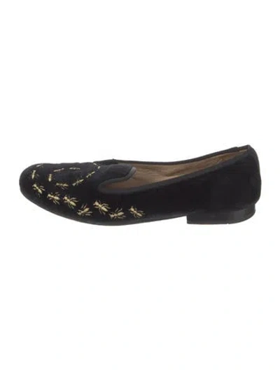 Pre-owned Stubbs & Wootton Velvet Printed Ballet Flats In Black