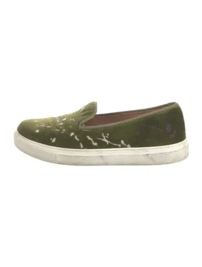 Pre-owned Stubbs & Wootton Velvet Printed Boat Shoes In Green