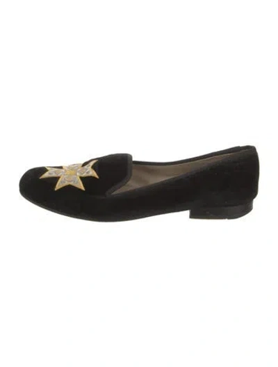 Pre-owned Stubbs & Wootton Velvet Printed Loafers In Black