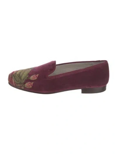 Pre-owned Stubbs & Wootton Velvet Printed Loafers In Burgundy