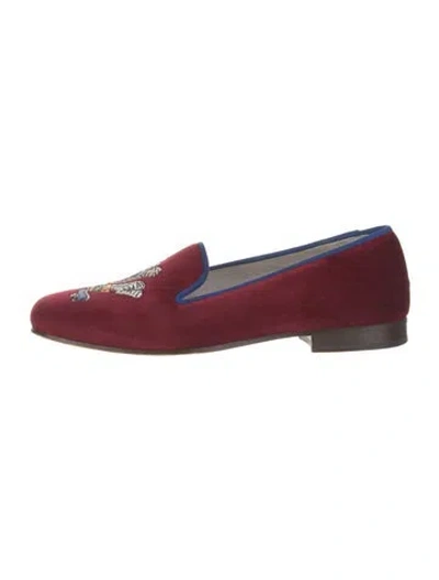Pre-owned Stubbs & Wootton Velvet Printed Loafers In Burgundy