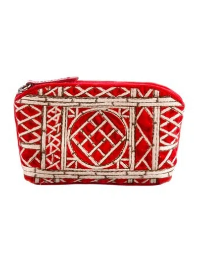 Pre-owned Stubbs & Wootton Velvet Printed Pouch In Red