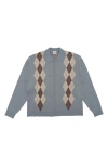 Students Argyle Jacquard Cotton Zip-up Cardigan In Gray