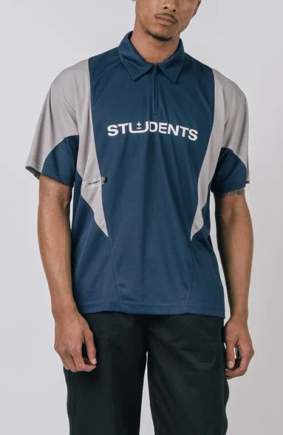 Students Cavan Short Sleeve Mesh Jersey Zip Polo In Navy