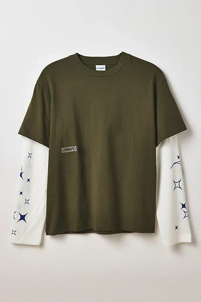 Students Golf Grayson Double Layer Long Sleeve Tee In Stone, Men's At Urban Outfitters In Green