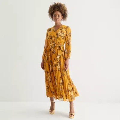 Studio 1 Womens 3/4 Sleeve Floral Maxi Dress In Yellow