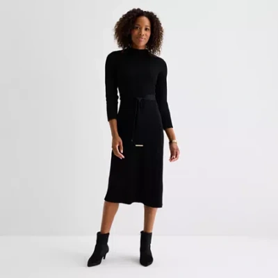 Studio 1 Womens 3/4 Sleeve Midi Sweater Dress In Black