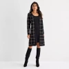 Studio 1 Womens Long Sleeve Windowpane Faux-jacket Sweater Dress In Black