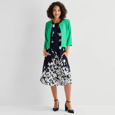 Studio 1 Womens Petite Midi Floral Jacket Dress In Black