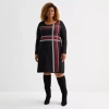 Studio 1 Womens Plus Long Sleeve Plaid Sweater Dress In Red