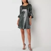 Studio 1 Womens Sequin 3/4 Sleeve Shift Dress In Gray