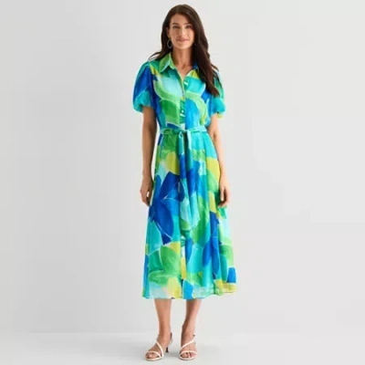 Studio 1 Womens Short Sleeve Abstract Maxi Dress In Multi