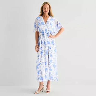 Studio 1 Womens Short Sleeve Floral Maxi Dress In Blue