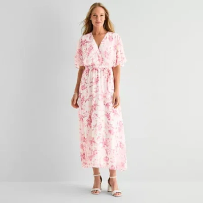 Studio 1 Womens Short Sleeve Floral Maxi Dress In Pink