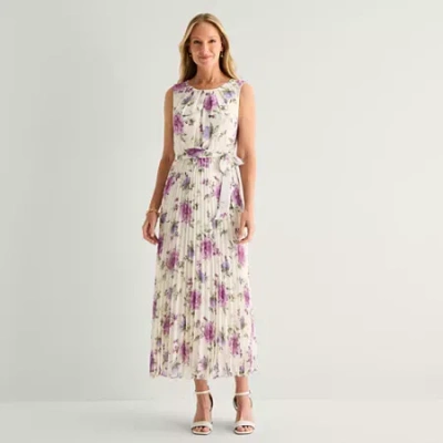 Studio 1 Womens Sleeveless Floral Maxi Dress In White