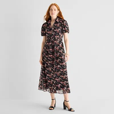Studio 1 Womens V Neck Short Sleeve Flutter Maxi Dress In Multi