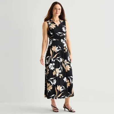 Studio 1 Womens V Neck Sleeveless Maxi Dress In Black