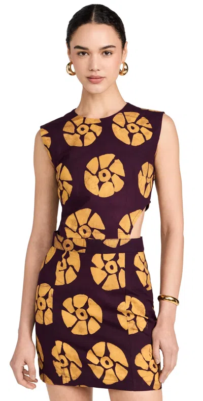 Studio 189 Cotton Cut Out Mini Dress Brown & Yellow