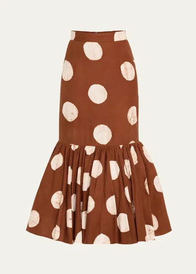 Studio 189 Cotton Ruffled Midi Pencil Skirt In Brown