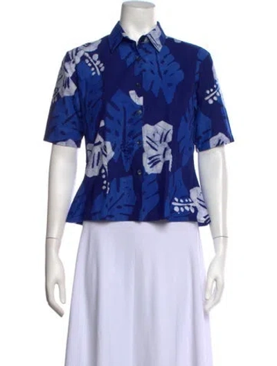 Pre-owned Studio 189 Floral Print Short Sleeve Top In Blue