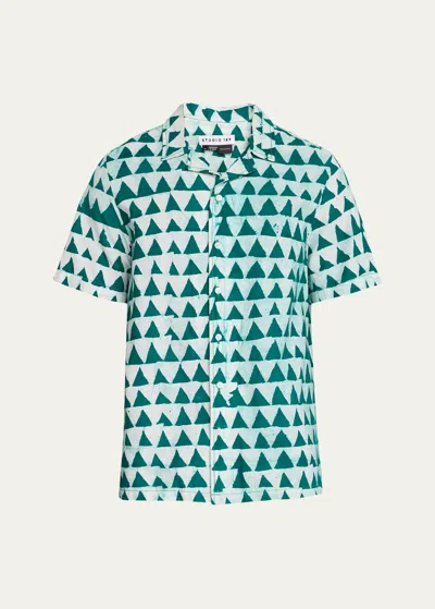 Studio 189 Men's Alek Triangle Hand-batik Camp Shirt In Green