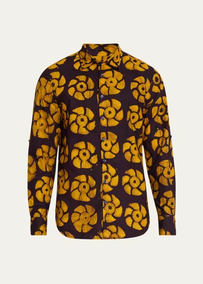 Studio 189 Men's Andy Floral Batik Sport Shirt In Brown &amp; Yellow