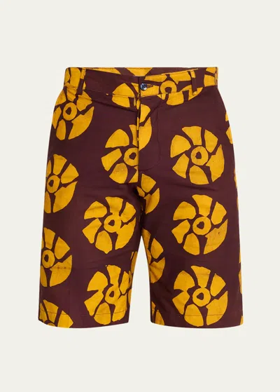 Studio 189 Men's Floral Batik Bermuda Shorts In Brown &amp; Yellow