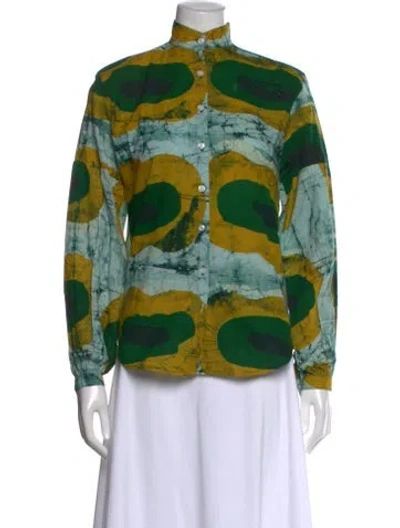 Pre-owned Studio 189 Patterned Long Sleeve Button-up Top In Green