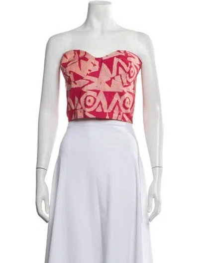 Pre-owned Studio 189 Printed Strapless Crop Top In Orange