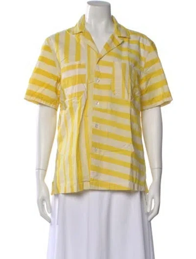Pre-owned Studio 189 Striped Short Sleeve Top In Yellow