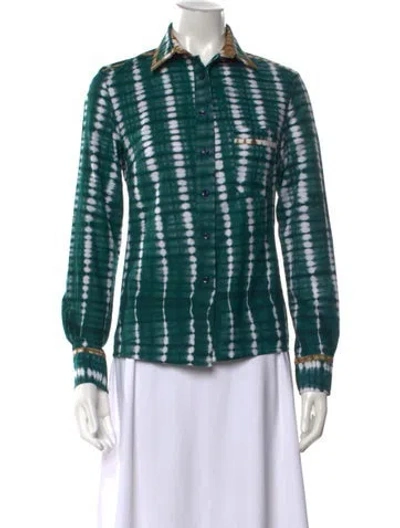 Pre-owned Studio 189 Tie-dye Print Long Sleeve Button-up Top In Green
