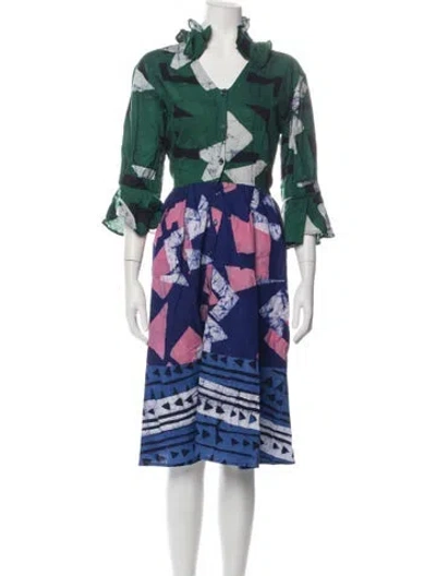 Pre-owned Studio 189 Tie-dye Print Midi Length Dress In Blue