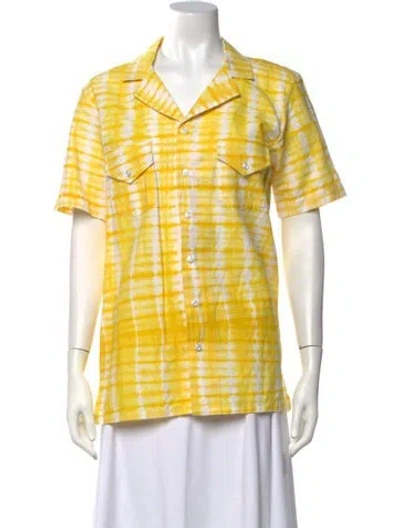 Pre-owned Studio 189 Tie-dye Print Short Sleeve Button-up Top W/ Tags In Yellow