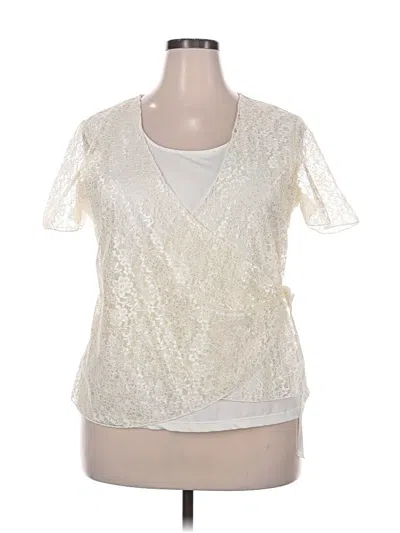 Pre-owned Studio 1940 Short Sleeve Top Ivory V Neck Tops In White