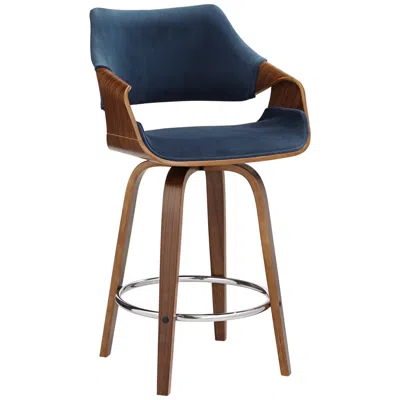 Studio 55d 55 Downing Street Westin 25 3/4" Blue Velvet Swivel Counter Stool