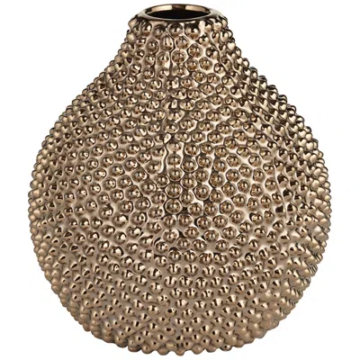 Studio 55d 8" High Glossy Brass Textured Ceramic Vase