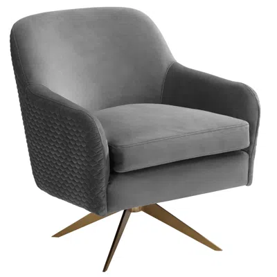Studio 55d Ames Quilted Gray Velvet Swivel Chair