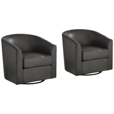 Studio 55d Barrel Dark Gray Faux Leather Swivel Occasional Chairs Set Of 2