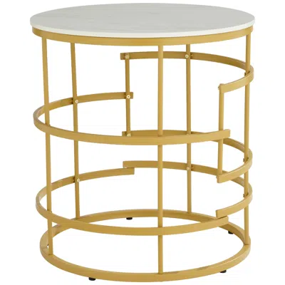Studio 55d Brassica 23 3/4" Wide Faux Marble And Gold Modern Tea Table