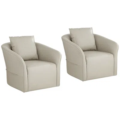 Studio 55d Charlie Cream Faux Leather Swivel Occasional Chairs Set Of 2