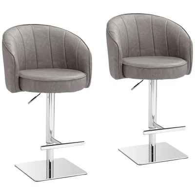 Studio 55d Chase Gray Faux Leather Swivel Adjustable Stools Set Of 2