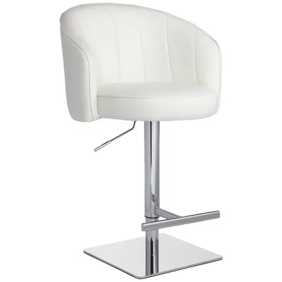 Studio 55d Chase White Faux Leather Swivel Adjustable Bar Stool