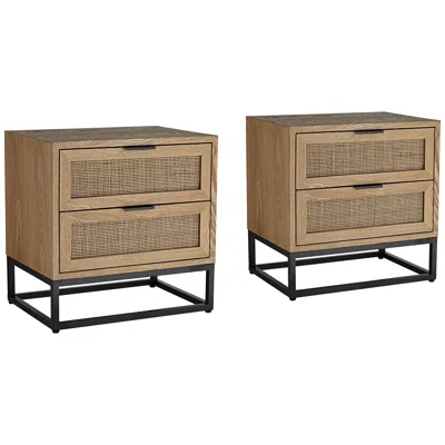 Studio 55d Delano 21 3/4" Wide Natural Wood 2-drawer Cabinets Set Of 2