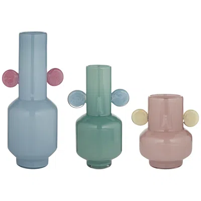 Studio 55d Delvin Blue Green And Pink Pastels Glass 3-piece Decorative Vase Set