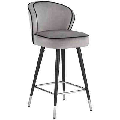 Studio 55d Elba 27 3/4" Gray Velvet With Black Piping Counter Stool