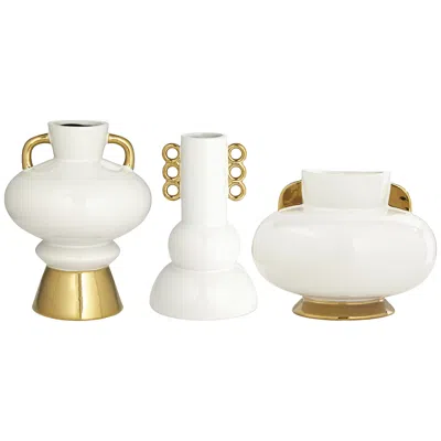 Studio 55d Empress White And Gold 3-piece Ceramic Vase Set